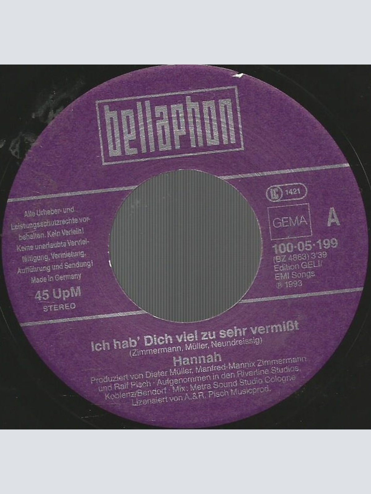 Vinyl / Hannah (15) - Ich Hab' Dich Viel Zu Sehr Vermißt