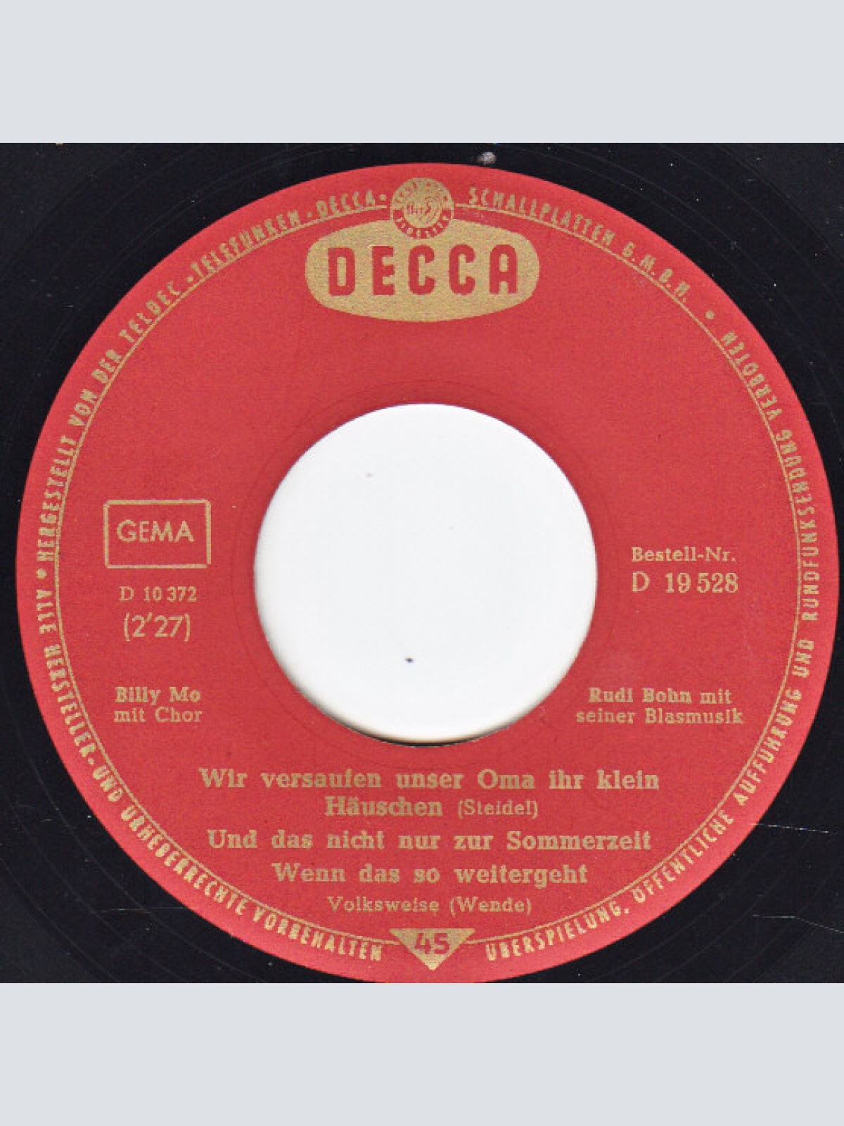 Vinyl / Billy Mo - Das Humbta-Täterä / Wir Versaufen Unser Oma Ihr Klein Häuschen