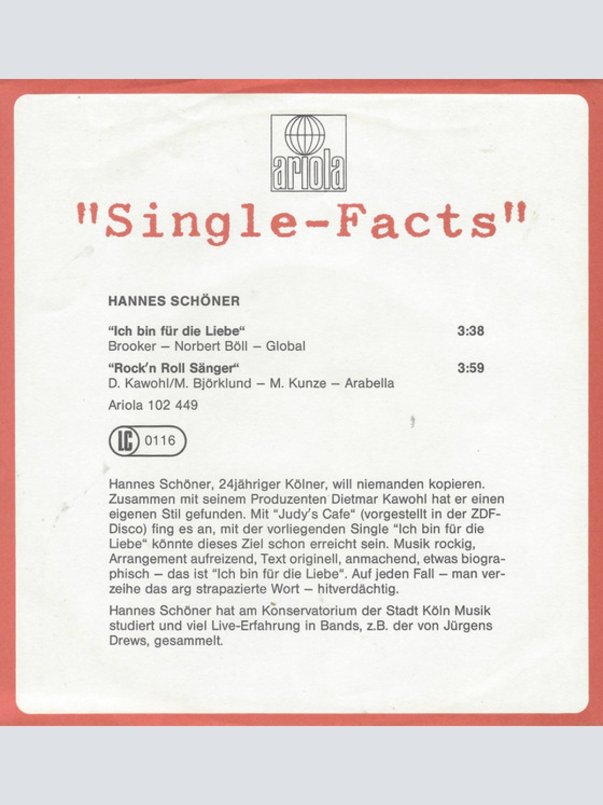 Vinyl / Hannes Schöner - Ich Bin Für Die Liebe