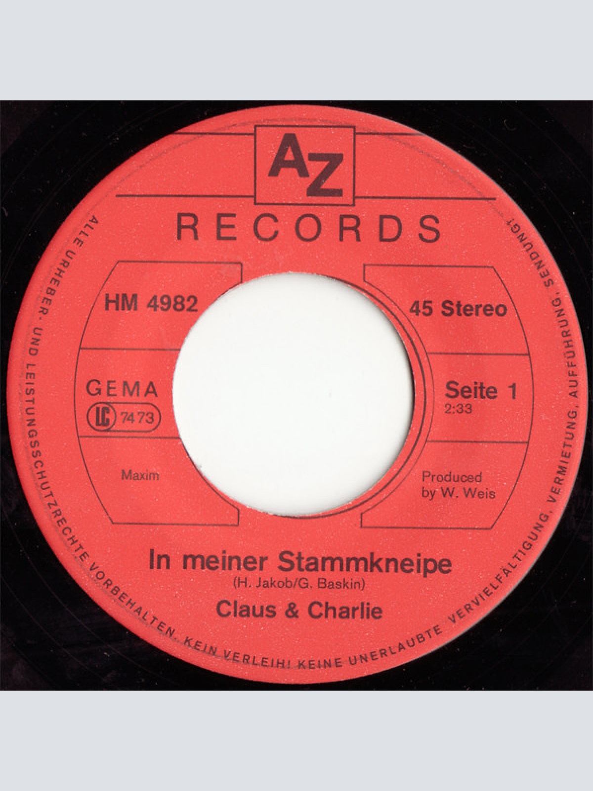 Vinyl / Claus & Charlie* - In Meiner Stammkneipe / Ju Ku Hu