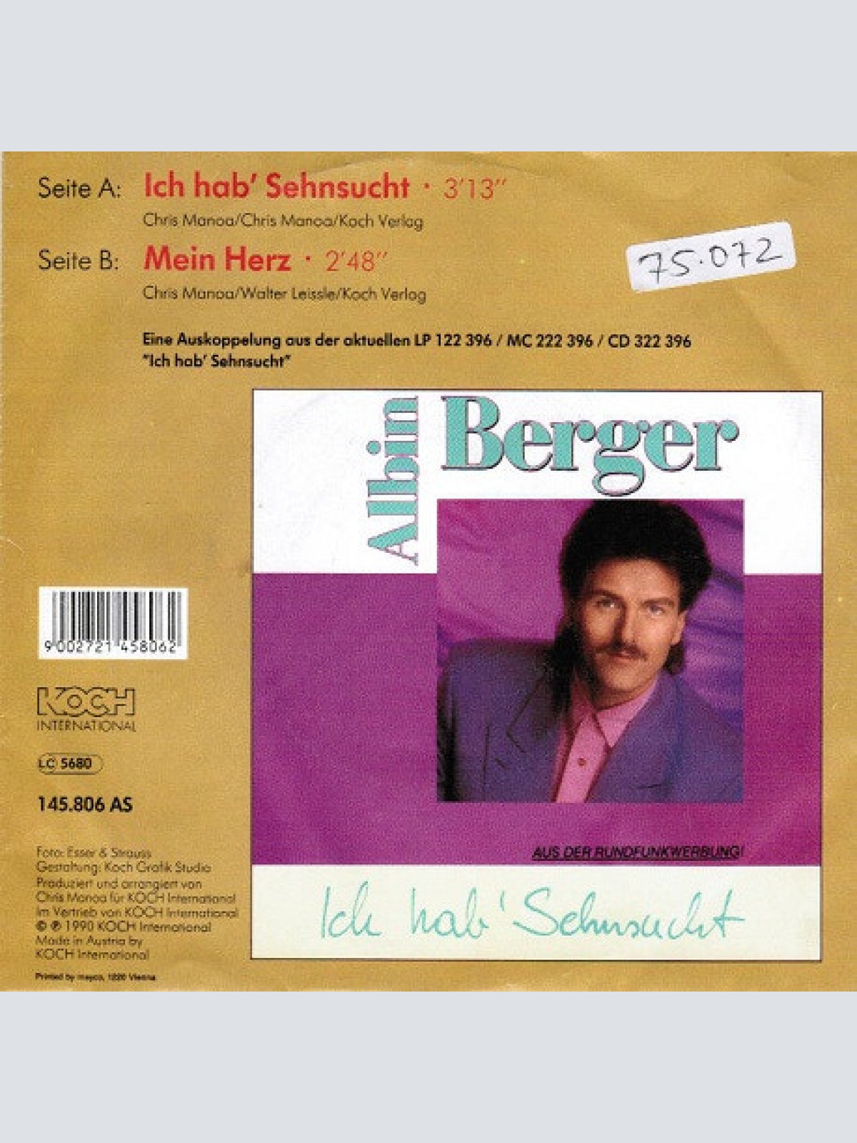Vinyl / Albin Berger - Ich Hab' Sehnsucht