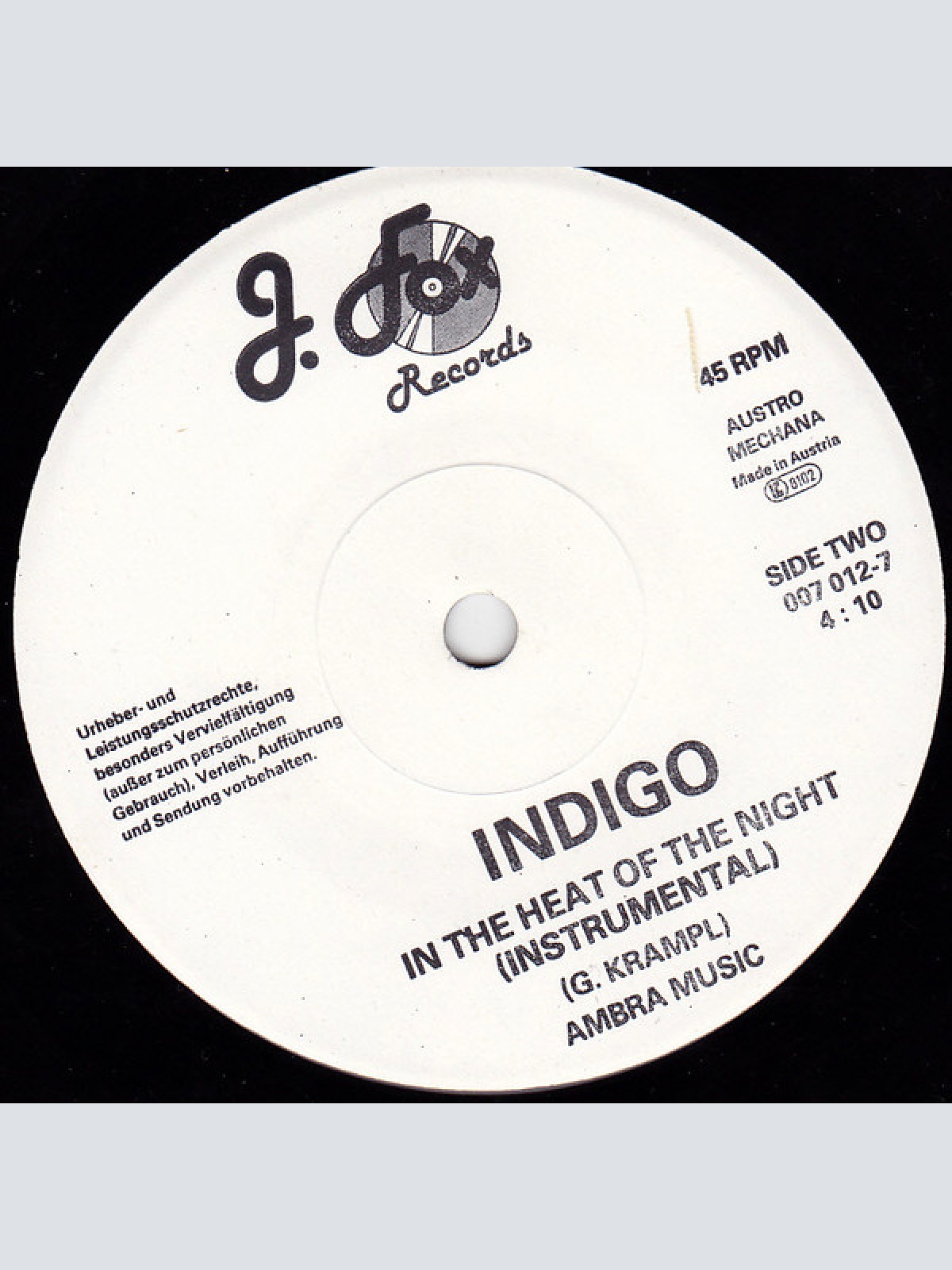 Vinyl / Indigo (27) - In The Heat Of The Night / In The Heat Of The Night (Instrumental)