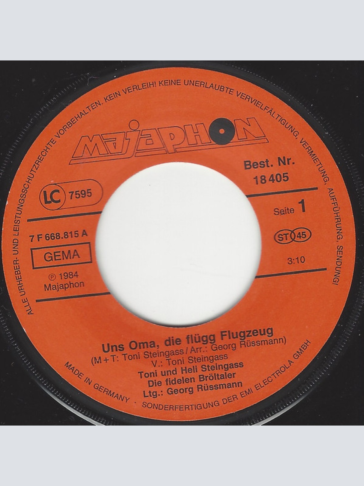 Vinyl / Toni Und Helmut Steingass - Uns Oma, Die Flügg Flugzeug