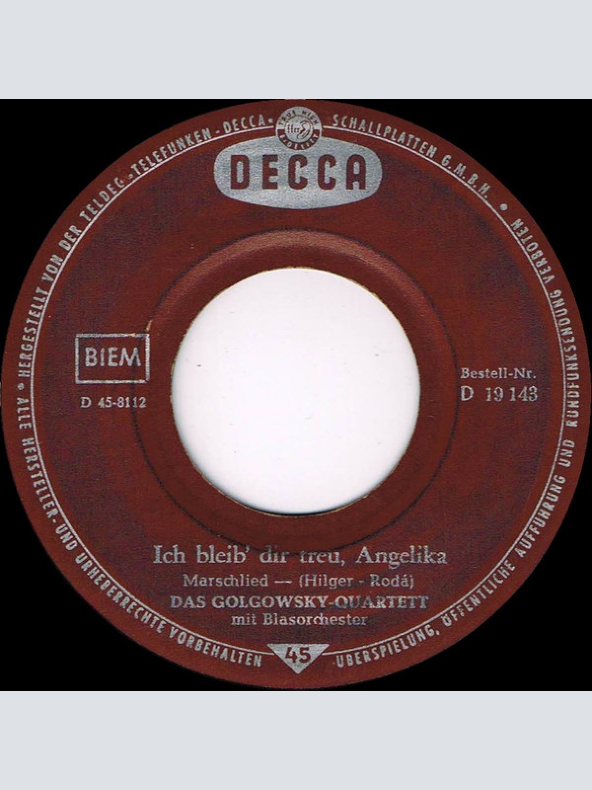 Vinyl / Das Golgowsky-Quartett* - Ich Bleib' Dir Treu, Angelika