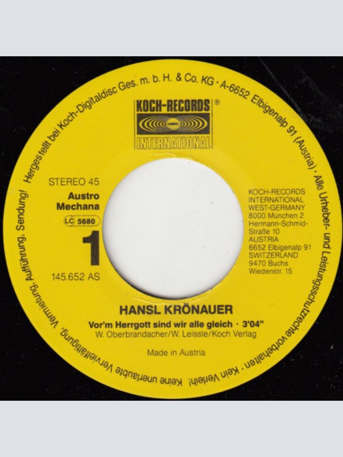 Vinyl / Hansl Krönauer - Vor'm Herrgott Sind Wir Alle Gleich