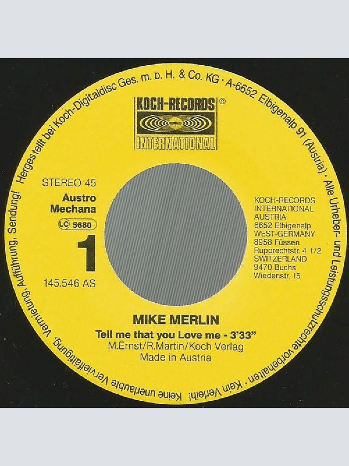 Vinyl / Mike Merlin - Tell Me That You Love Me