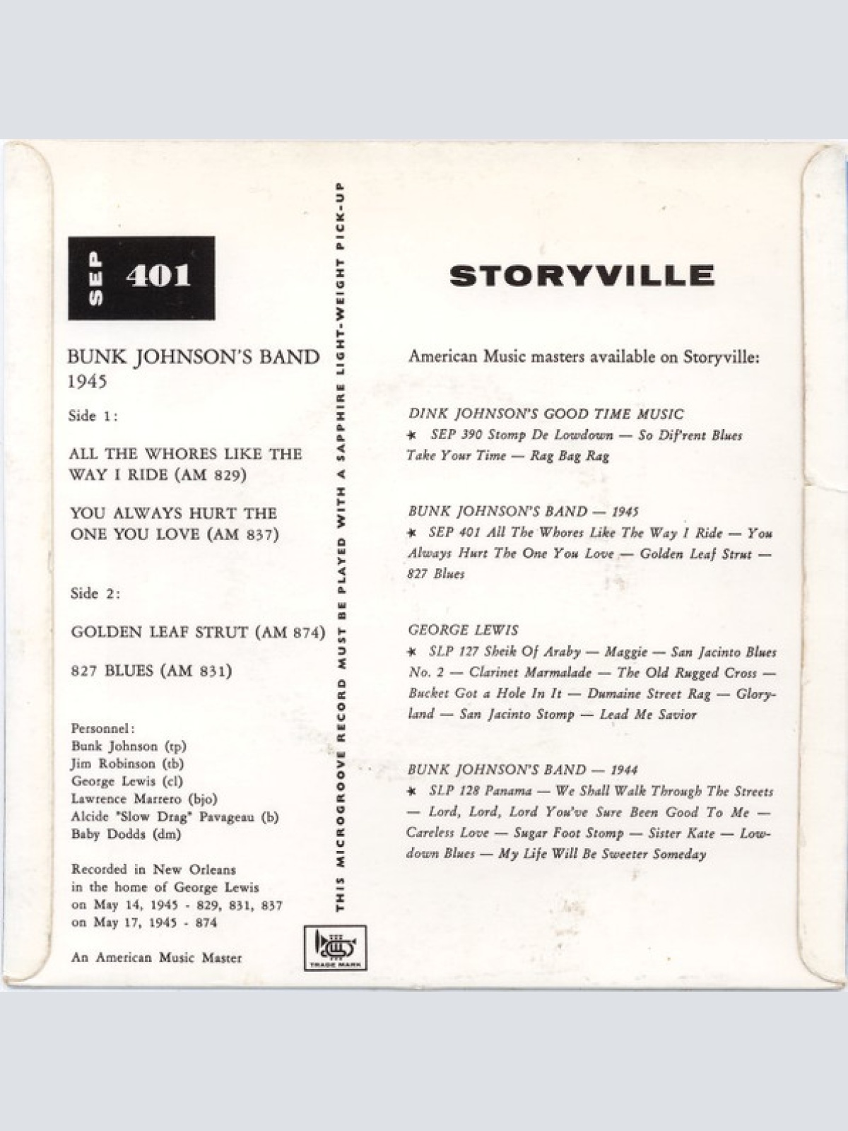 Vinyl / Bunk Johnson's Band* - Bunk Johnson's Band 1945