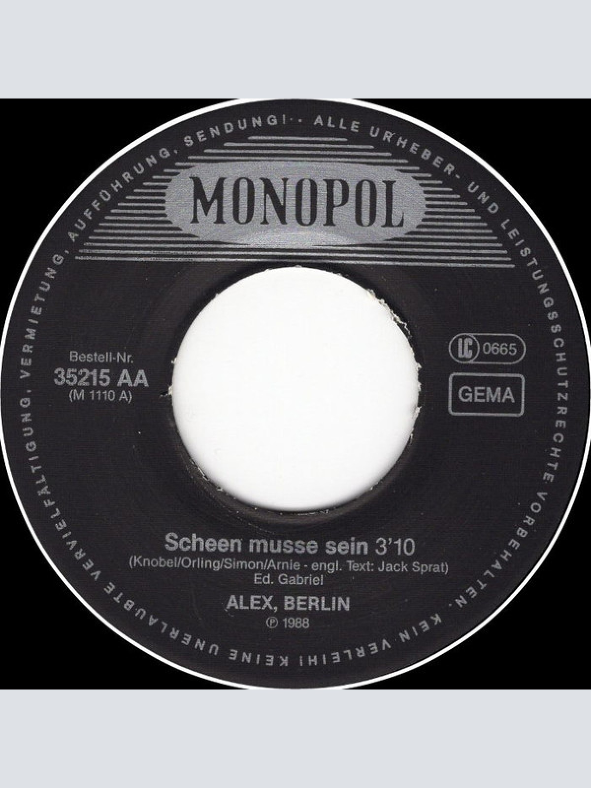 Vinyl / Alex, Berlin* - Scheen Musse Sein