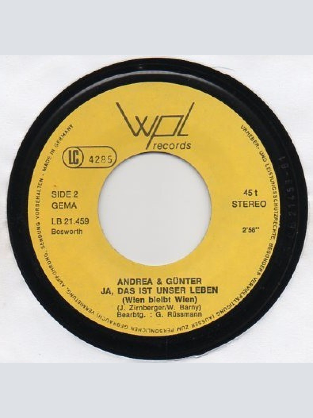 Vinyl / Andrea Und Günter - Wem Die Musik Und Der Frohsinn Gefällt