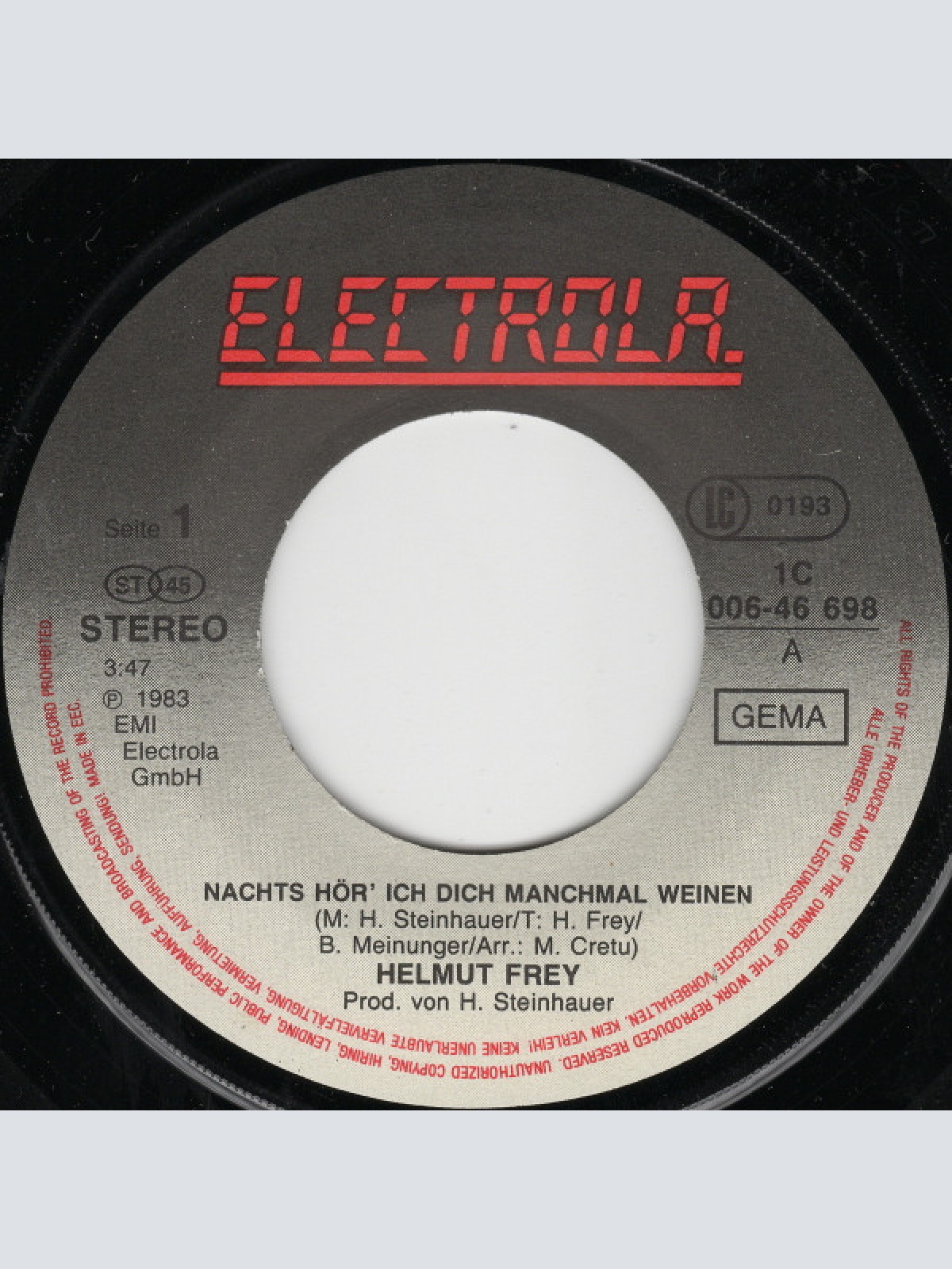 Vinyl / Helmut Frey - Nachts Hör' Ich Dich Manchmal Weinen