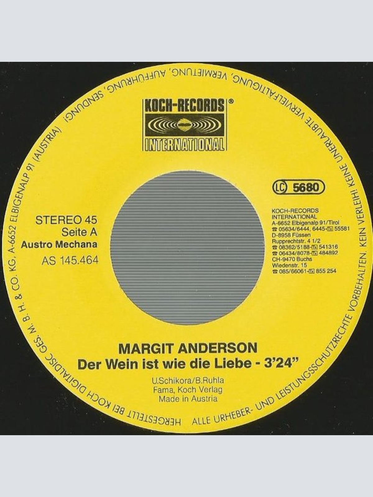 Vinyl / Margit Anderson - Der Wein Ist Wie Die Liebe