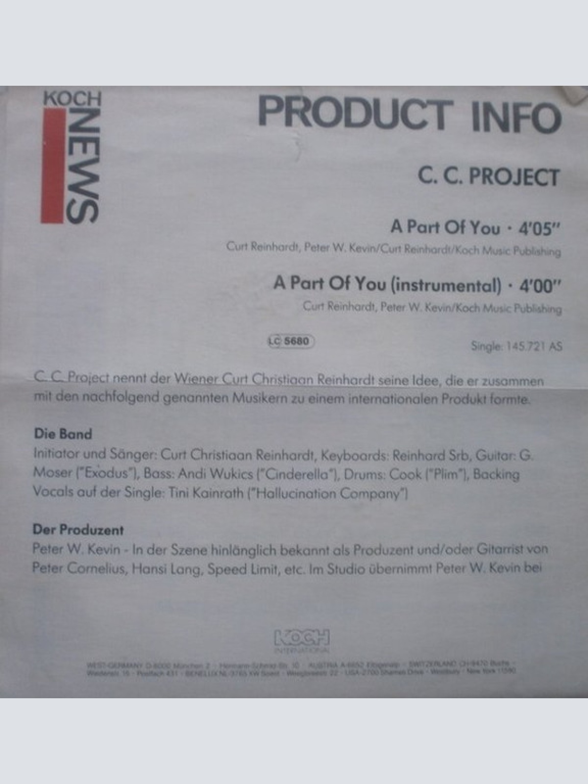 Vinyl / C.C. Project - A Part Of You