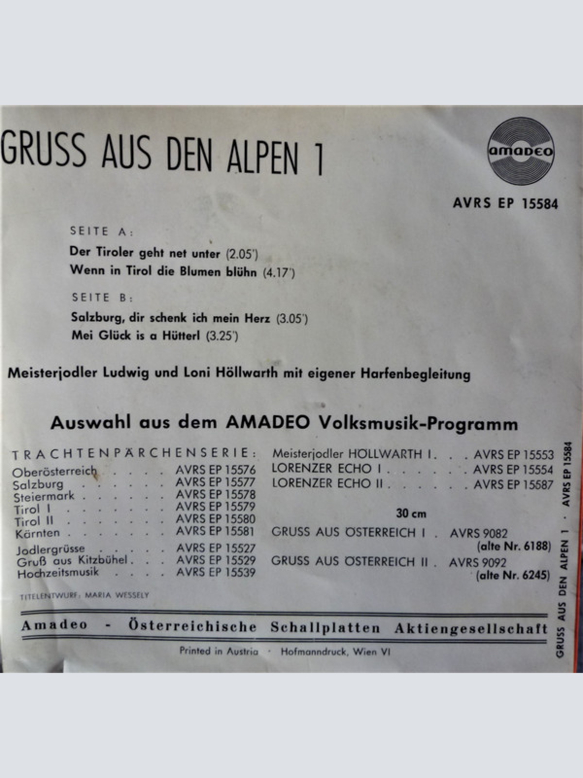 Vinyl / Meisterjodler Ludwig und Loni Höllwarth Mit Harfenbegleitung* - Gruss Aus Den Alpen 1