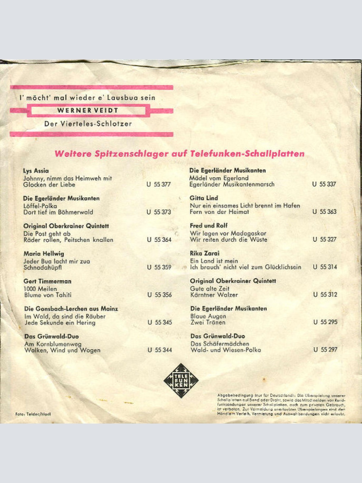 Vinyl / Werner Veidt - I' Möcht' Mal Wieder E' Lausbua Sein