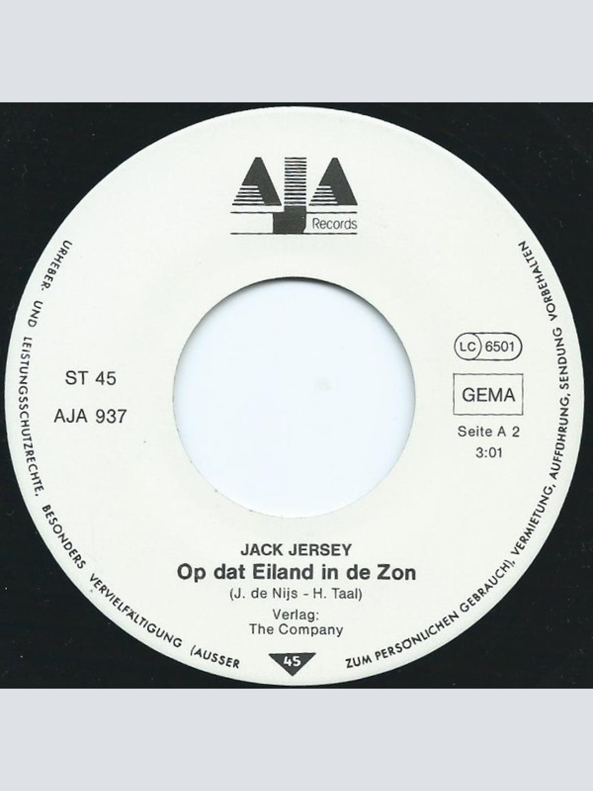 Vinyl / Jack Jersey - Blame It On The Summer-Sun / Op Dat Eiland In De Zon