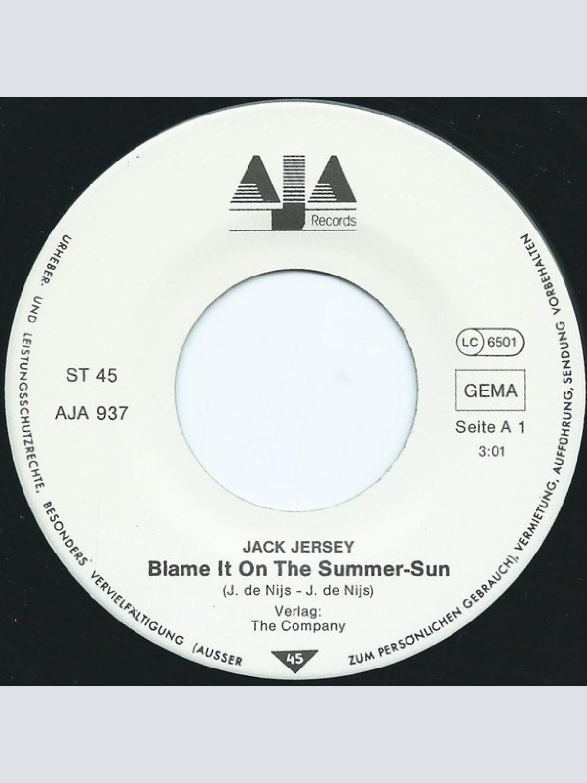 Vinyl / Jack Jersey - Blame It On The Summer-Sun / Op Dat Eiland In De Zon