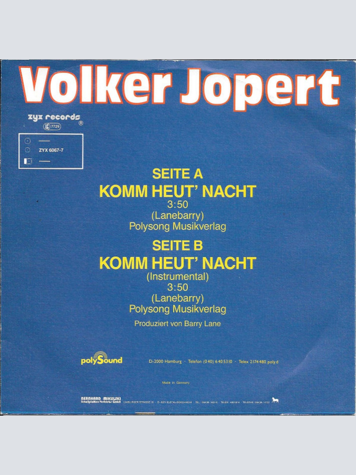 Vinyl / Volker Jopert - Komm Heut' Nacht