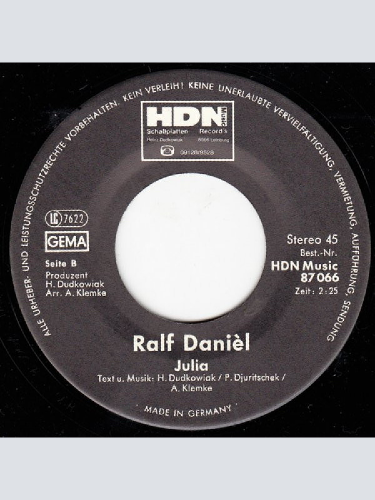 Vinyl / Ralf Daniél - Der Weg Ist Zu Ende / Julia