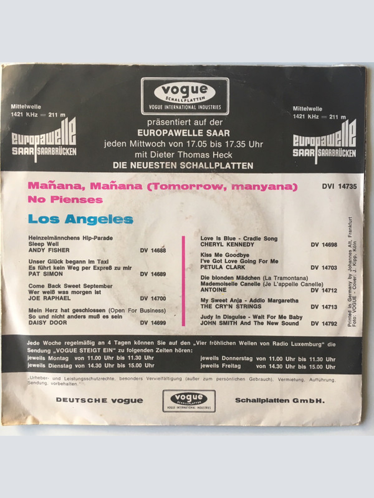 Vinyl / Los Angeles - Mañana, Mañana / No Pienses