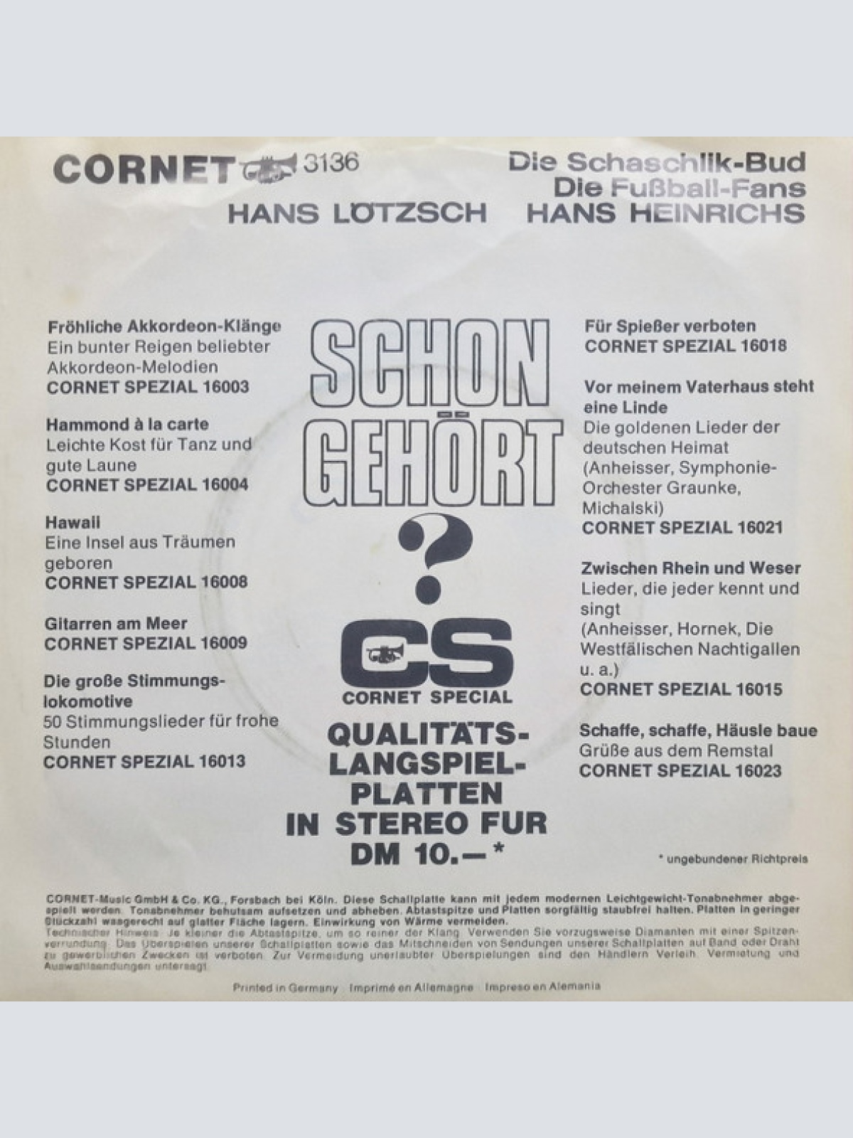 Vinyl / Hans Lötzsch / Hans Heinrichs - Die Schaschlick-Bud / Die Fußball-Fans