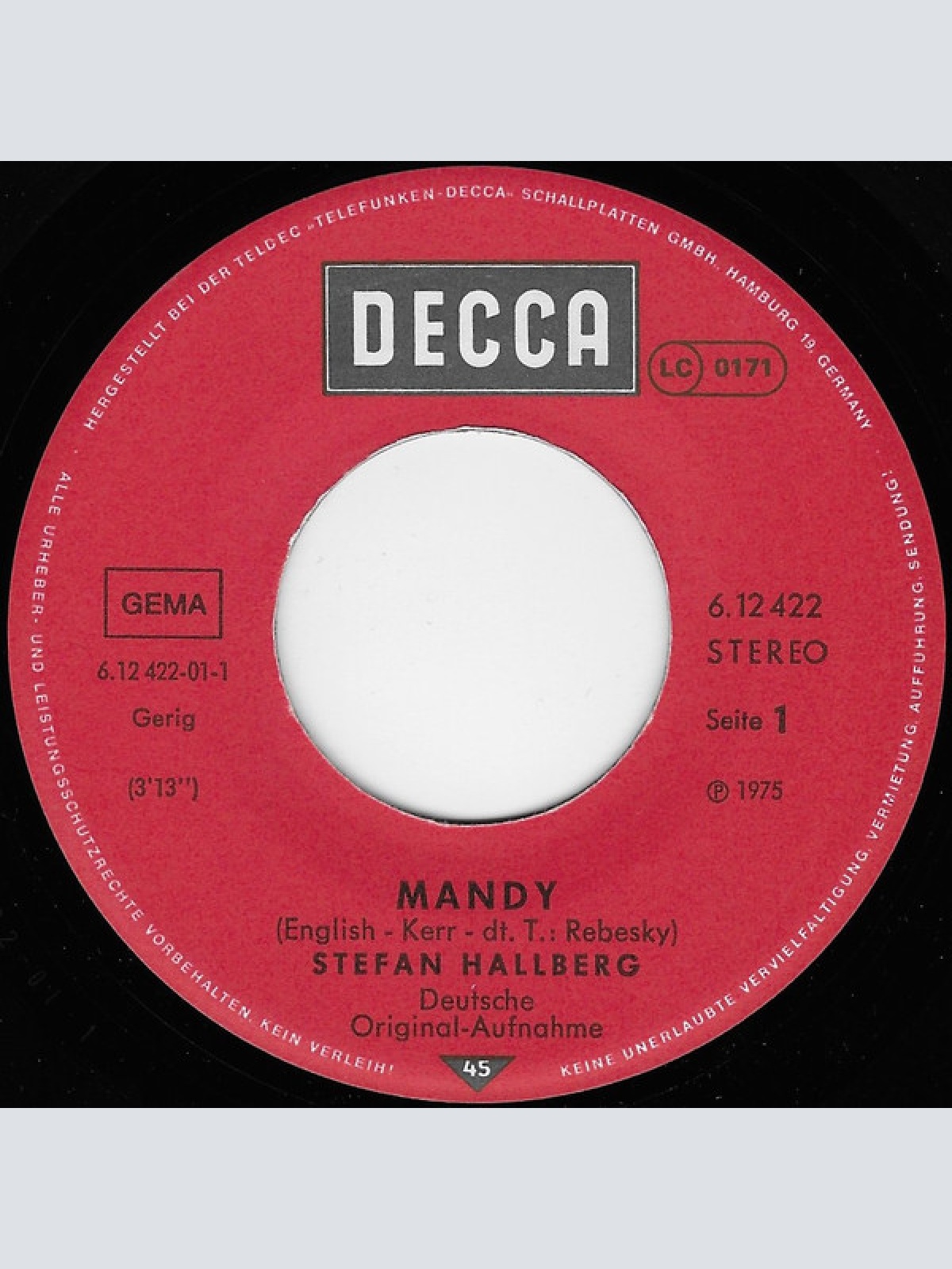 Vinyl / Stefan Hallberg - Mandy
