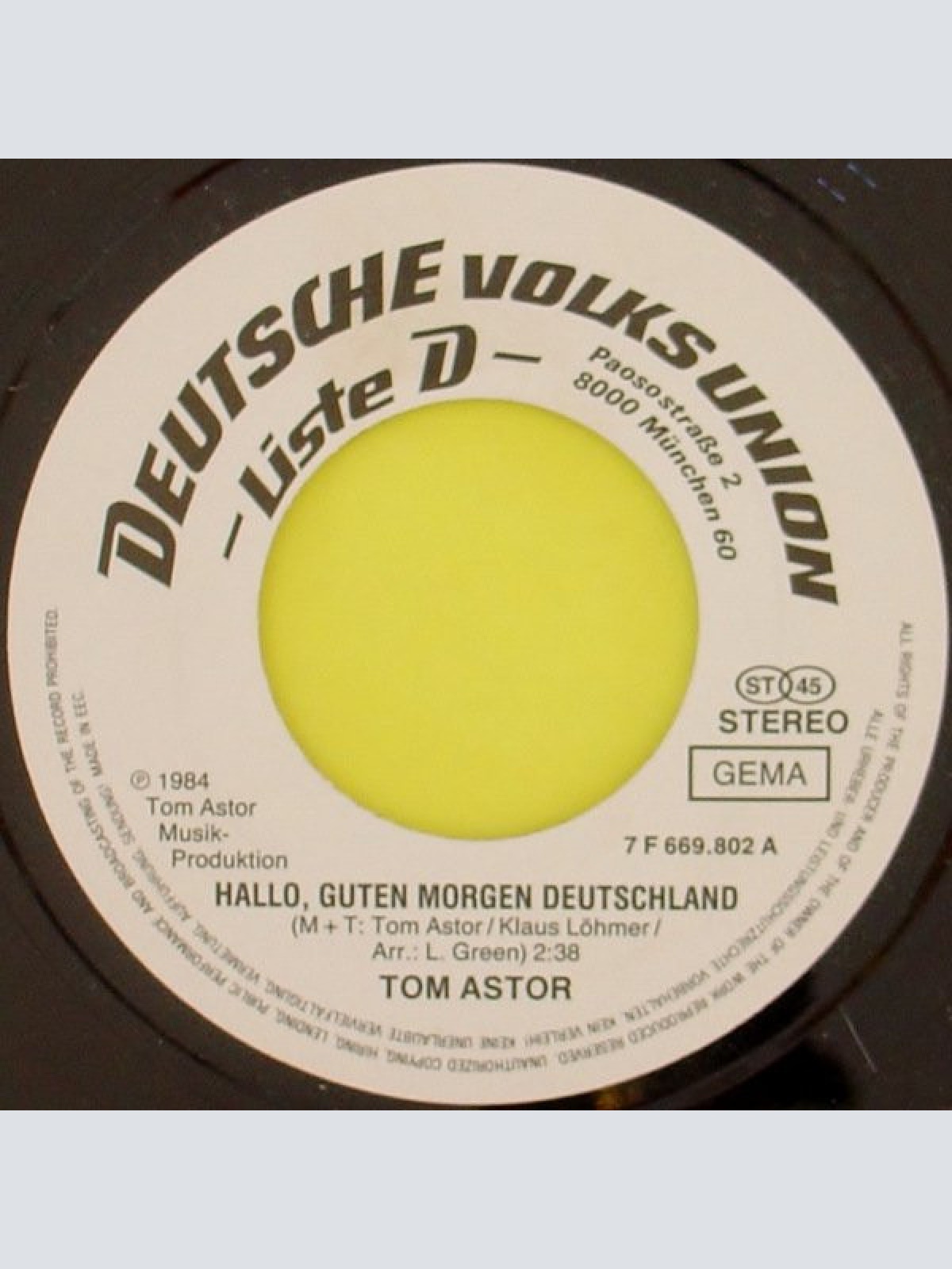 Vinyl / Tom Astor - Hallo, Guten Morgen Deutschland