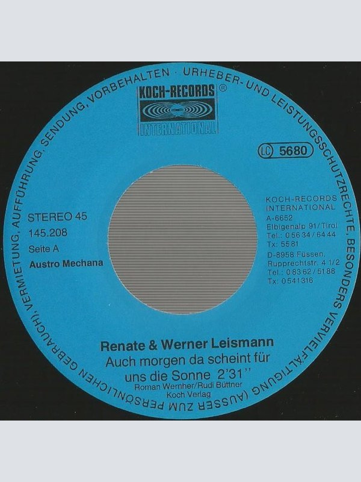 Vinyl / Renate Und Werner Leismann - Auch Morgen Da Scheint Für Uns Die Sonne