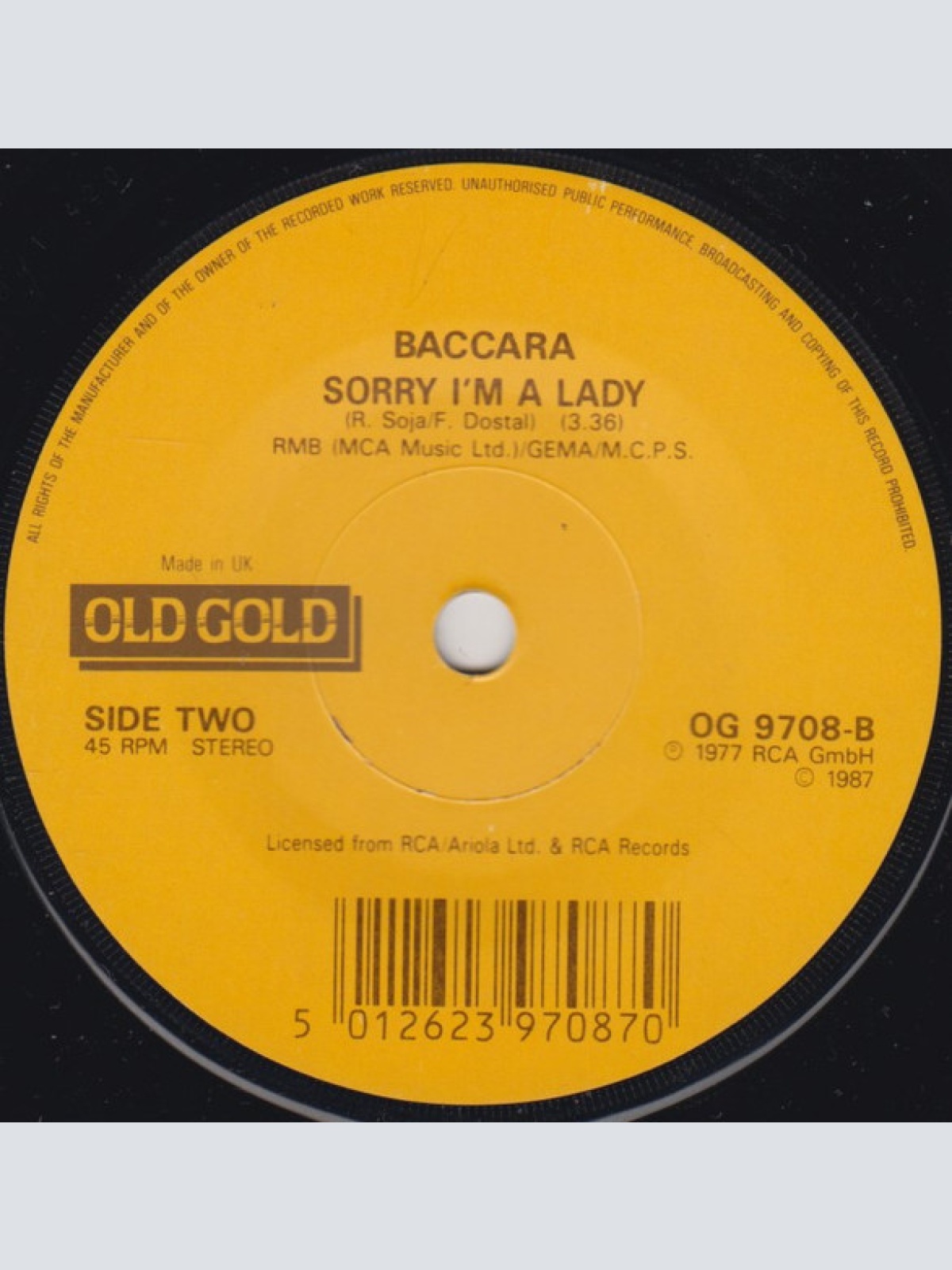 Vinyl / Baccara - Yes Sir, I Can Boogie / Sorry I'm A Lady