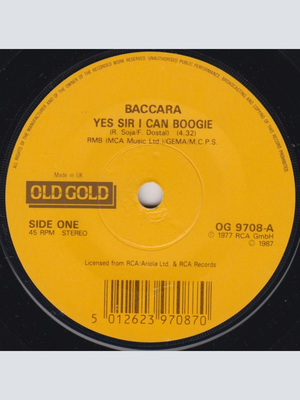 Vinyl / Baccara - Yes Sir, I Can Boogie / Sorry I'm A Lady