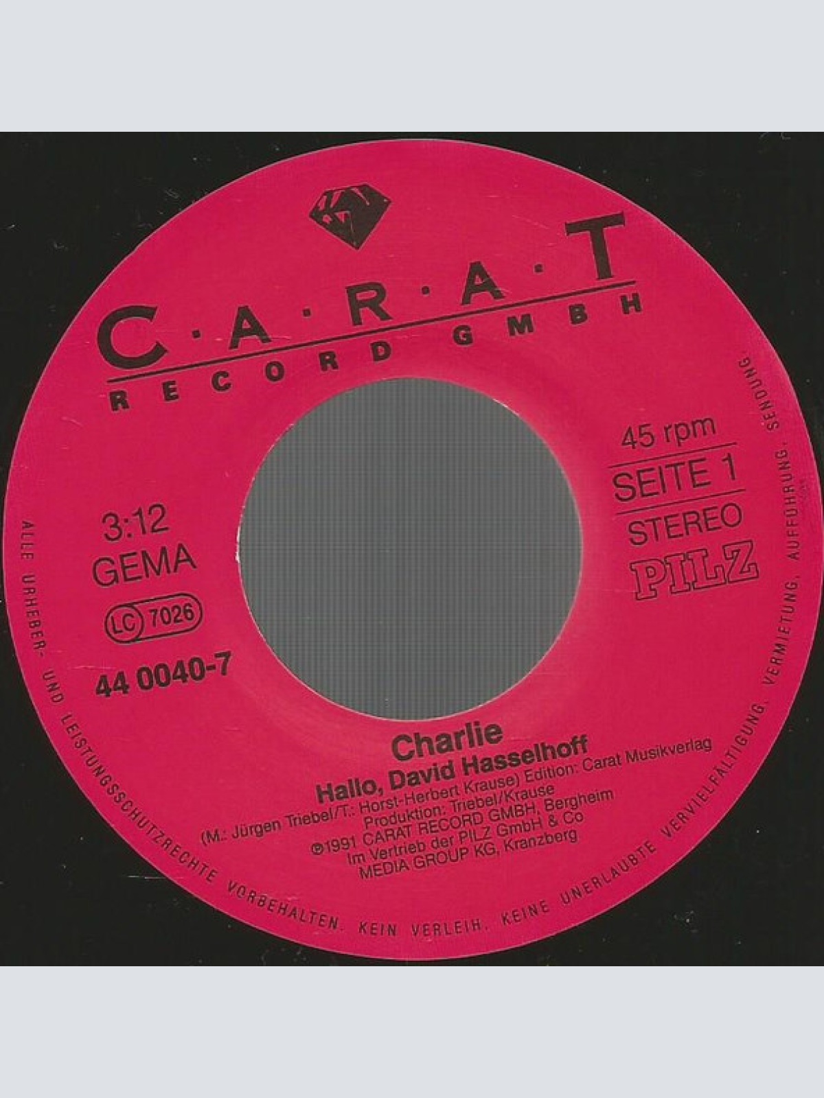Vinyl / Charlie (109) - Hallo, David Hasselhoff