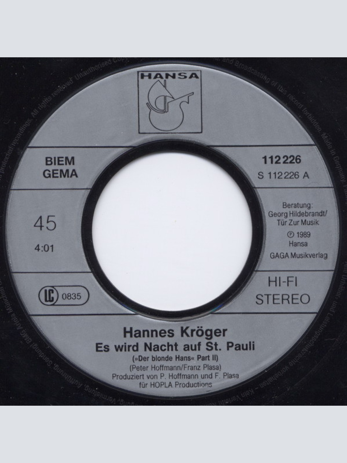 Vinyl / Hannes Kröger - Es Wird Nacht Auf St. Pauli - Der Blonde Hans Part II