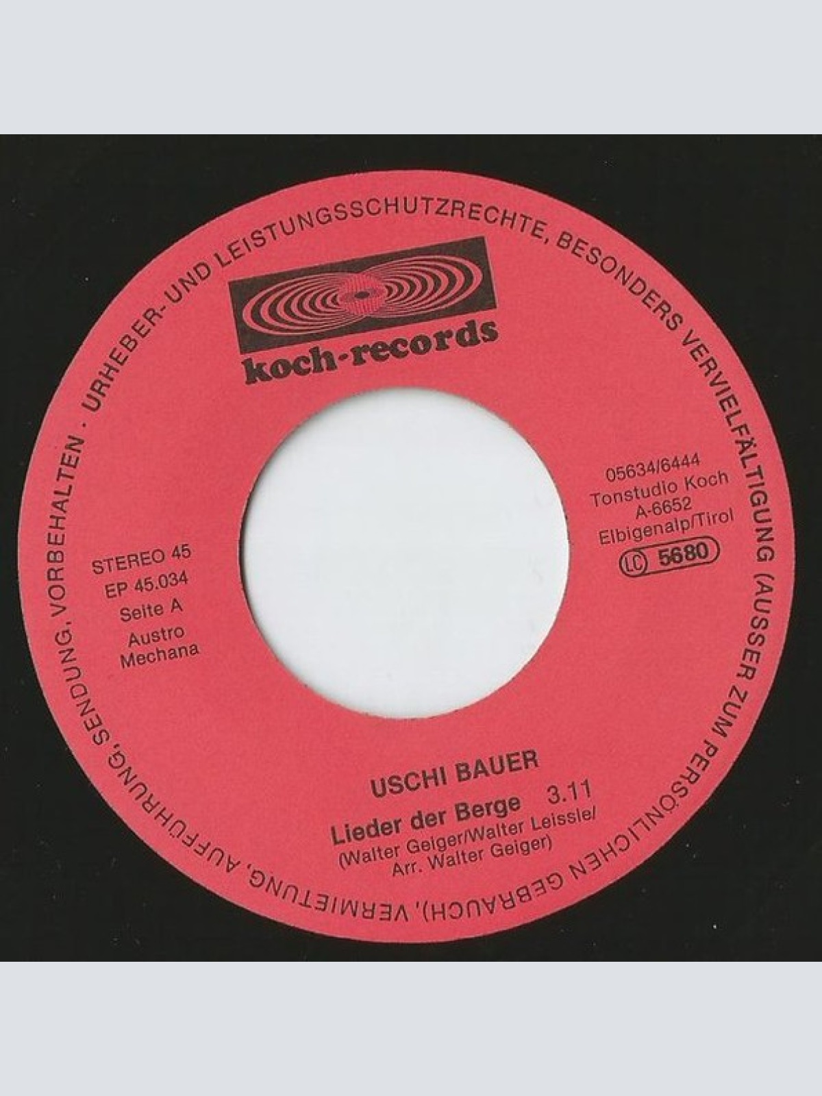 Vinyl / Uschi Bauer - Lieder Der Berge