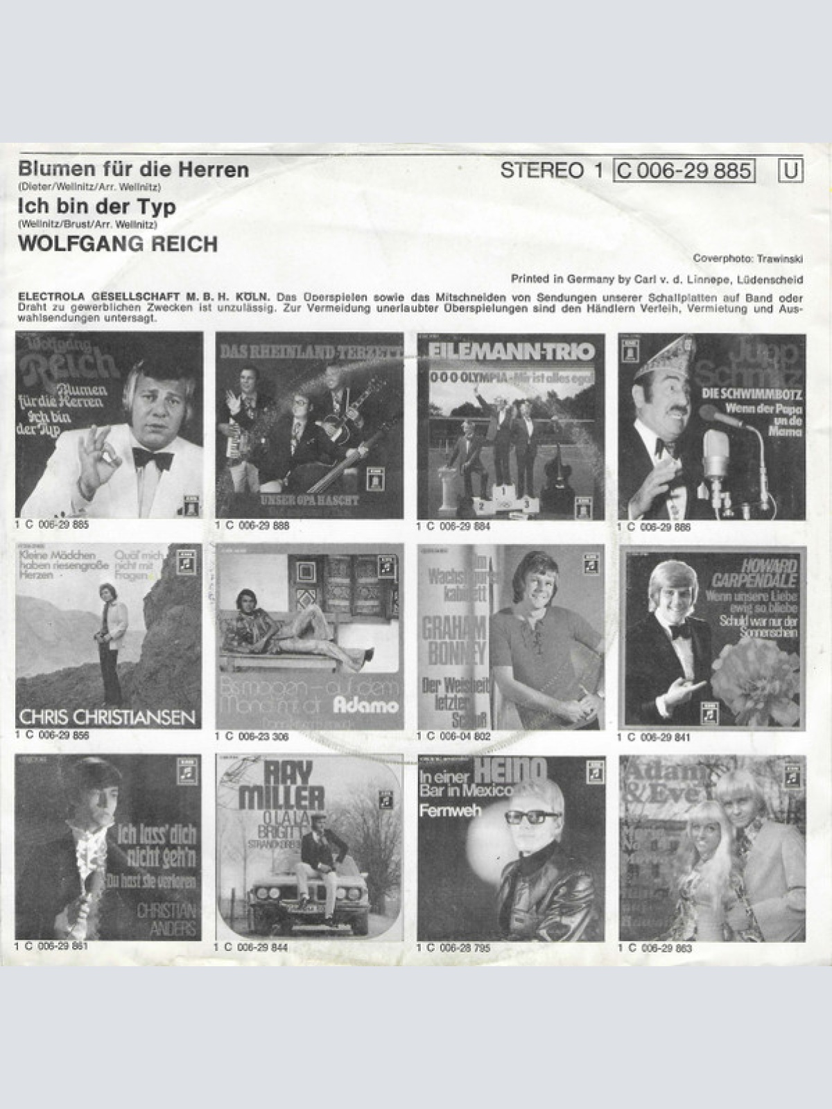 Vinyl / Wolfgang Reich - Blumen Für Die Herren