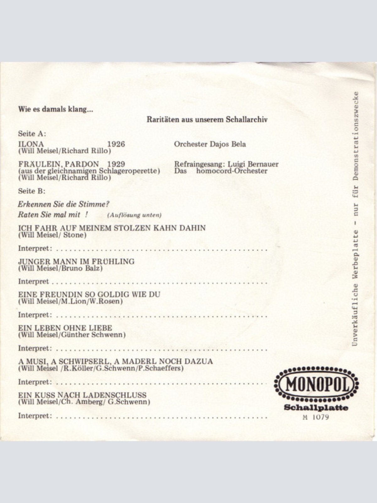 Vinyl / Orchester Dajos Bela*, Luigi Bernauer - Wie Es Damals Klang... Raritäten Aus Unserem Schallarchiv