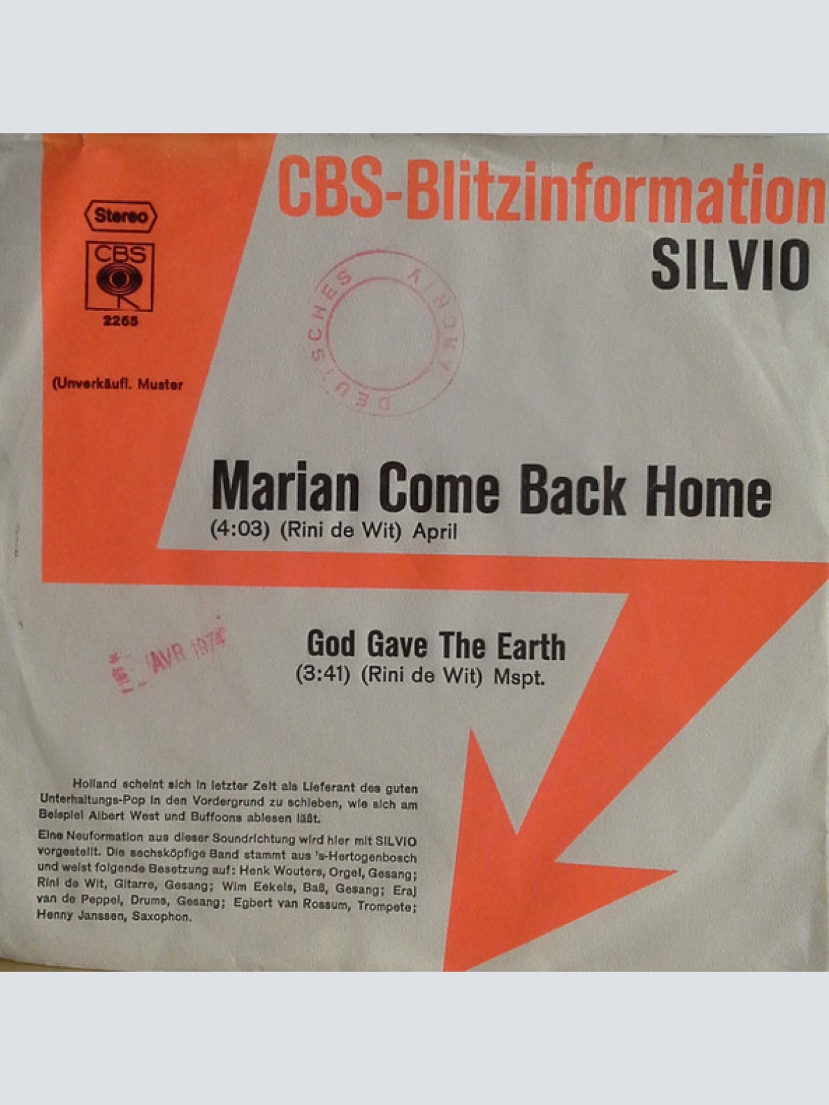Vinyl / Silvio (3) - Marian Come Back Home