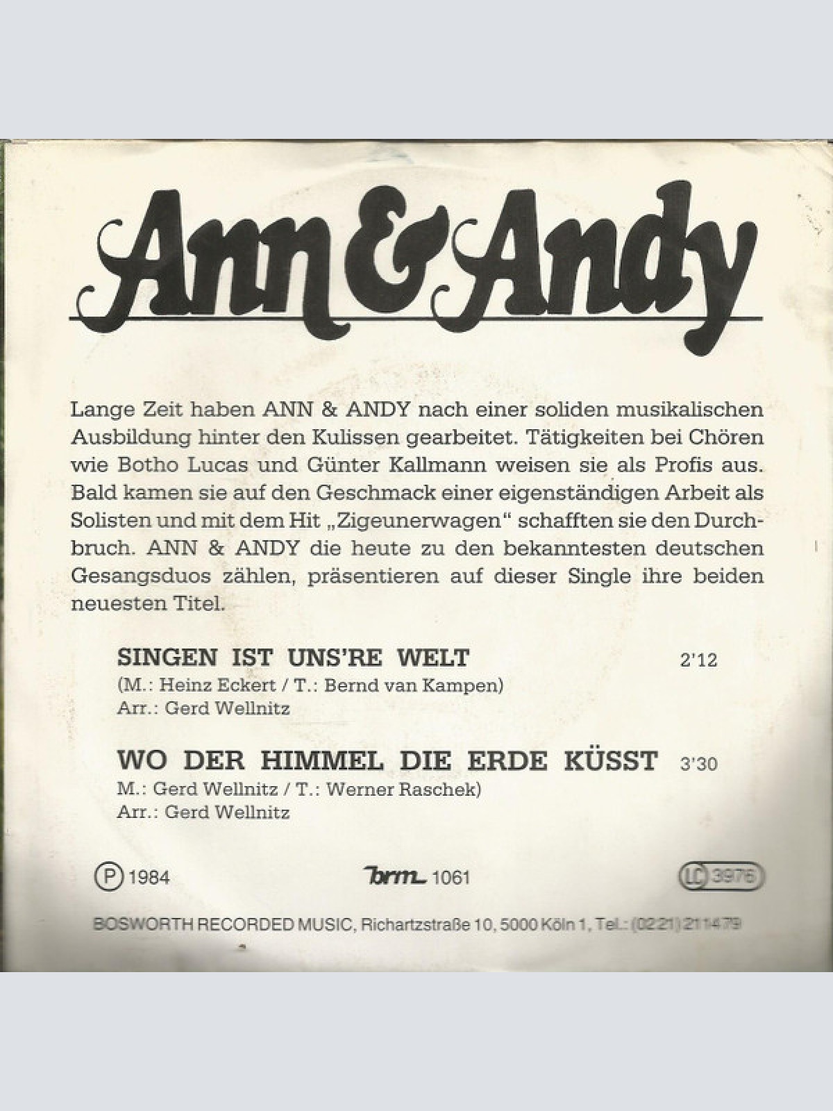 Vinyl / Ann & Andy - Singen Ist Uns're Welt