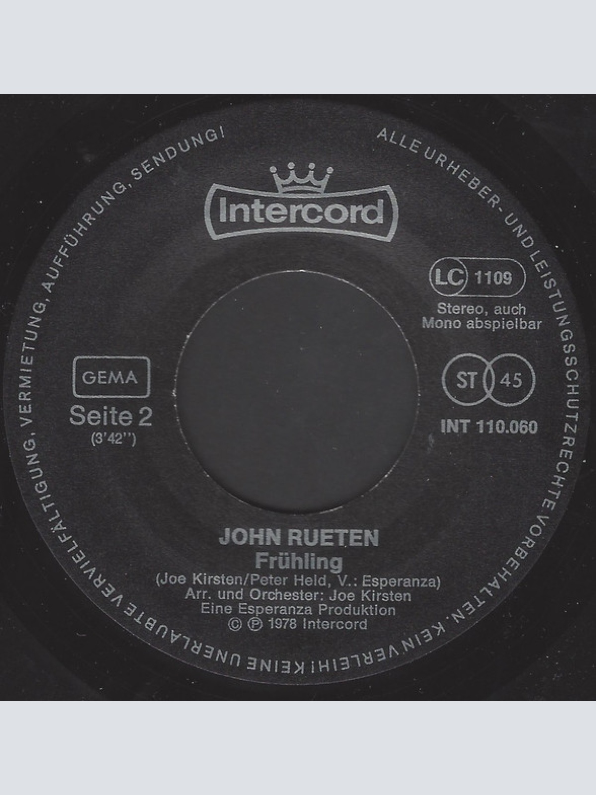 Vinyl / John Rueten - Tschau Amore Mio