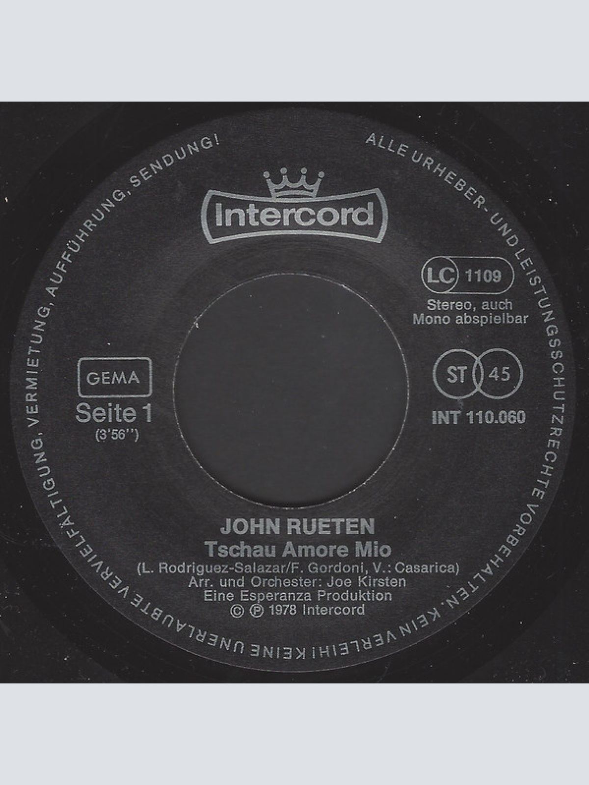 Vinyl / John Rueten - Tschau Amore Mio