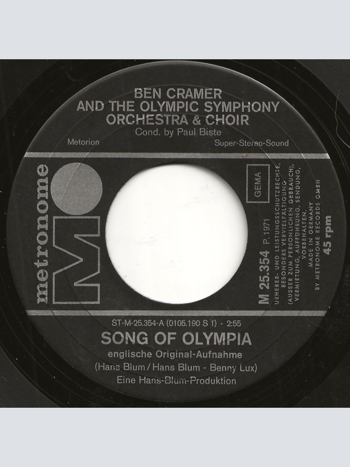 Vinyl / Ben Cramer, The Olympic Symphony Orchestra & Choir - Song Of Olympia