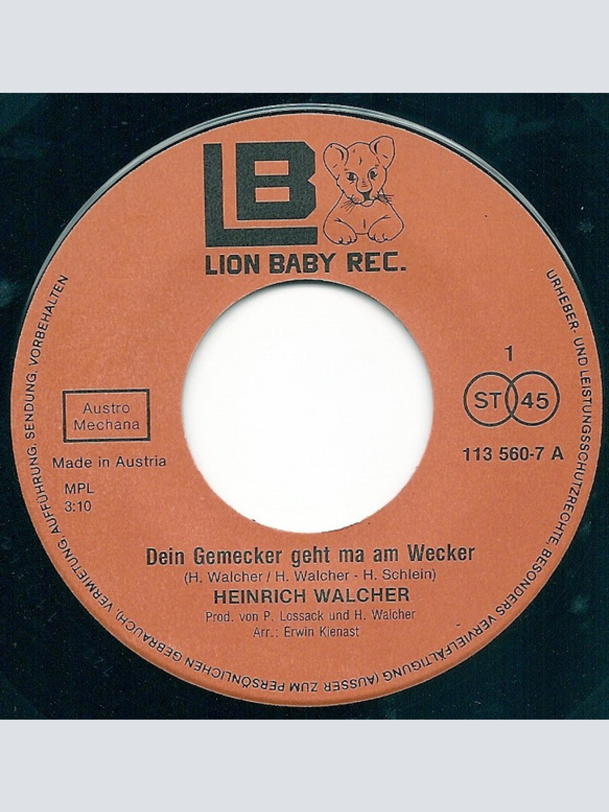 Vinyl / Heinrich Walcher - Dein Gemecker Geht Ma Am Wecker