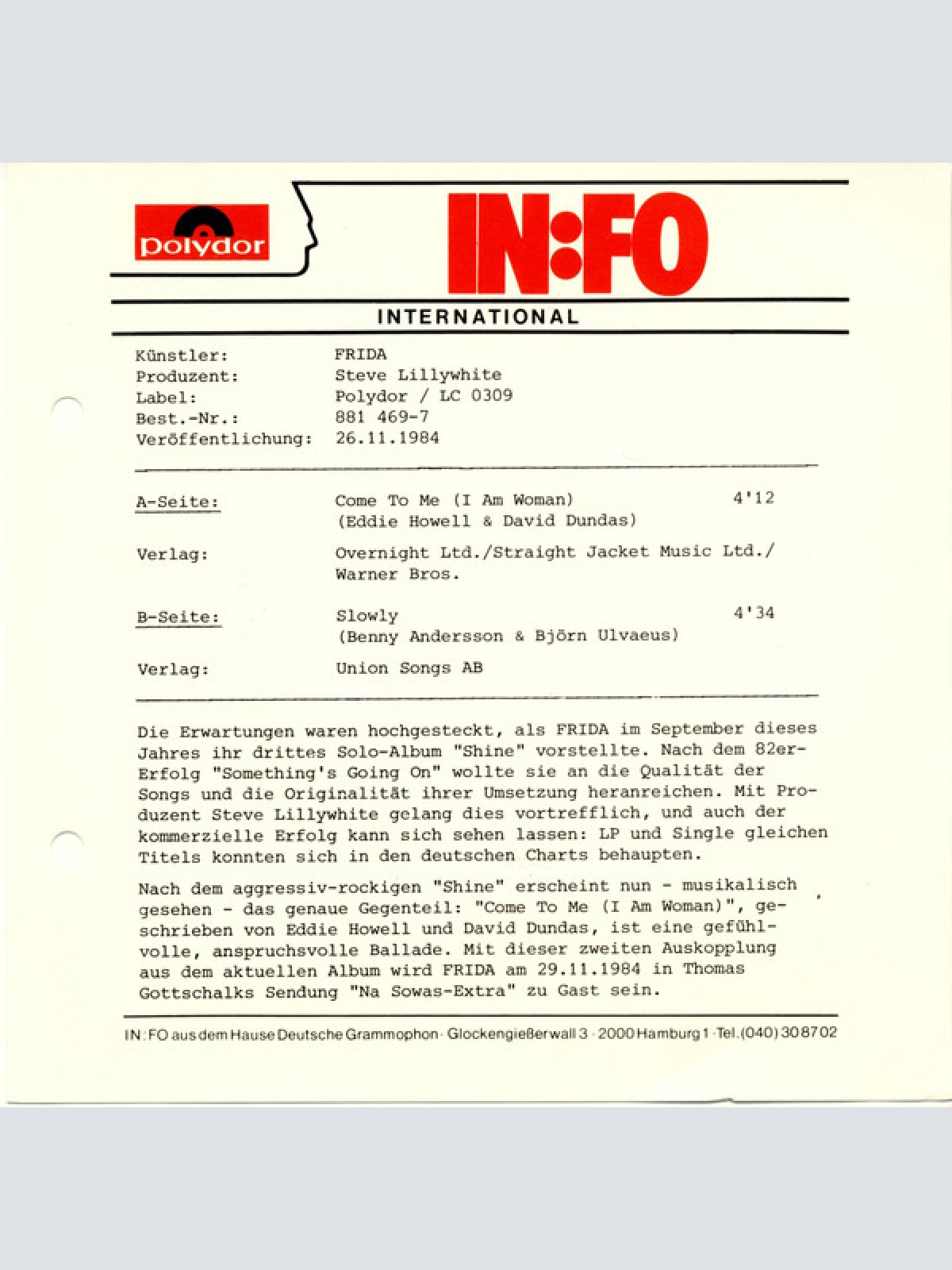 Vinyl / Frida - Come To Me (I Am Woman)