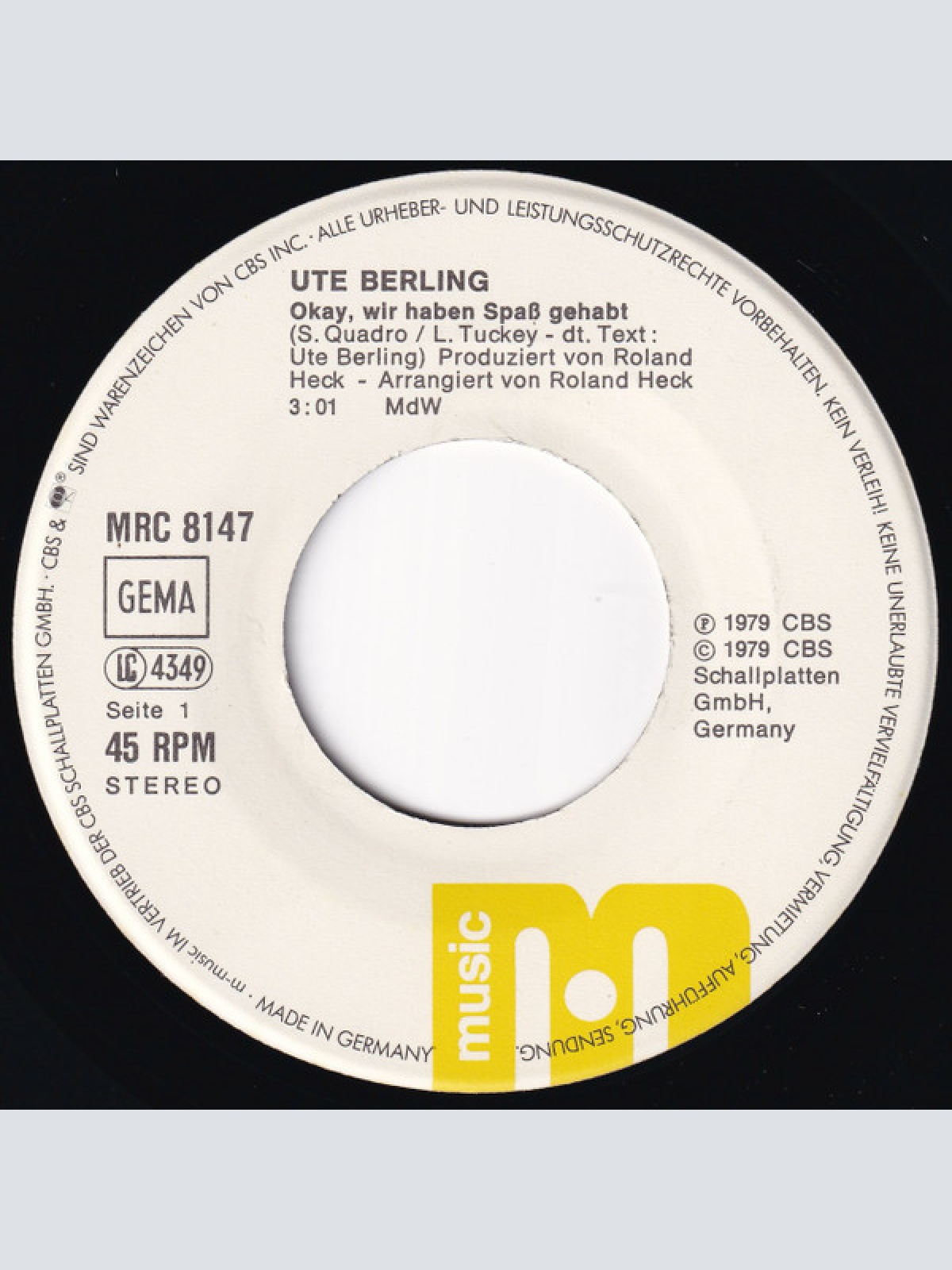 Vinyl / Ute Berling - Okay, Wir Haben Spaß Gehabt