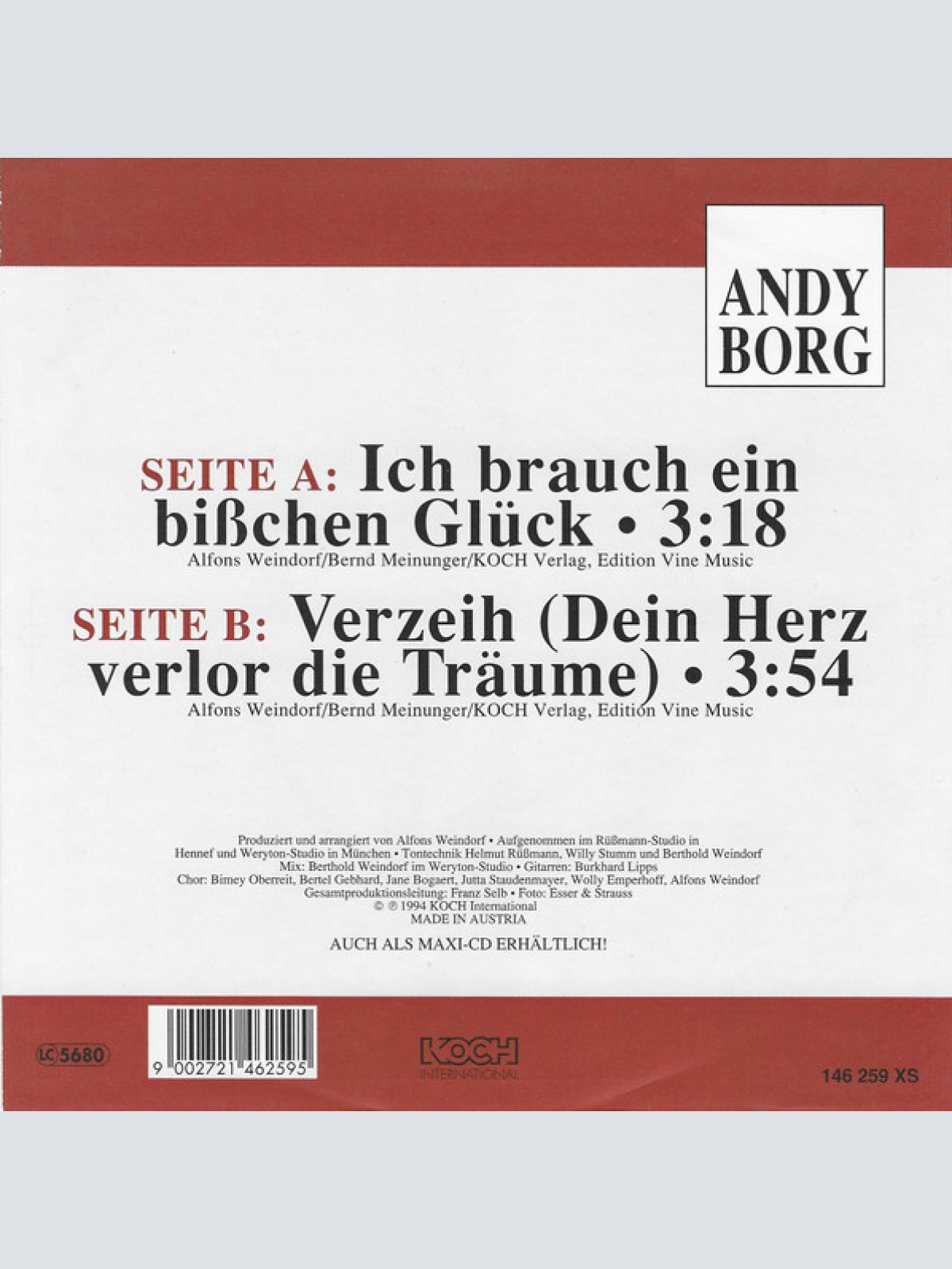 Vinyl / Andy Borg - Ich Brauch Ein Bisschen Glück