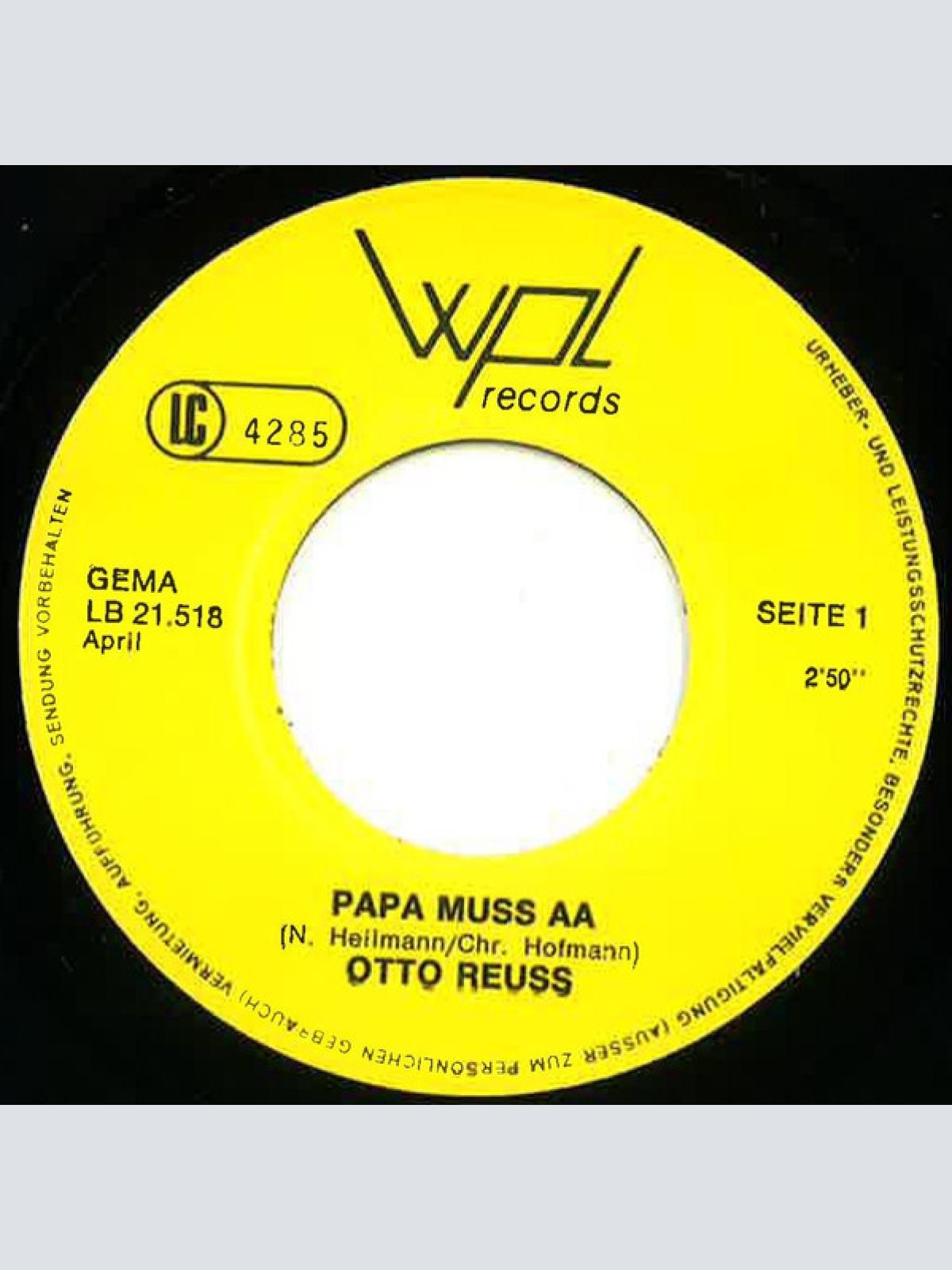 Vinyl / Otto Reuss - Papa Muss AA / Zwischen Leber Und Mils