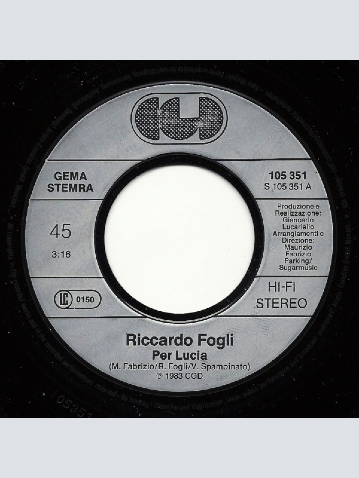 Vinyl / Riccardo Fogli - Per Lucia