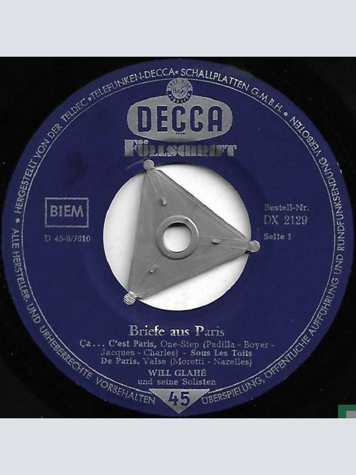 Vinyl / Will Glahé Und Sein Musette-Orchester - Briefe Aus Paris