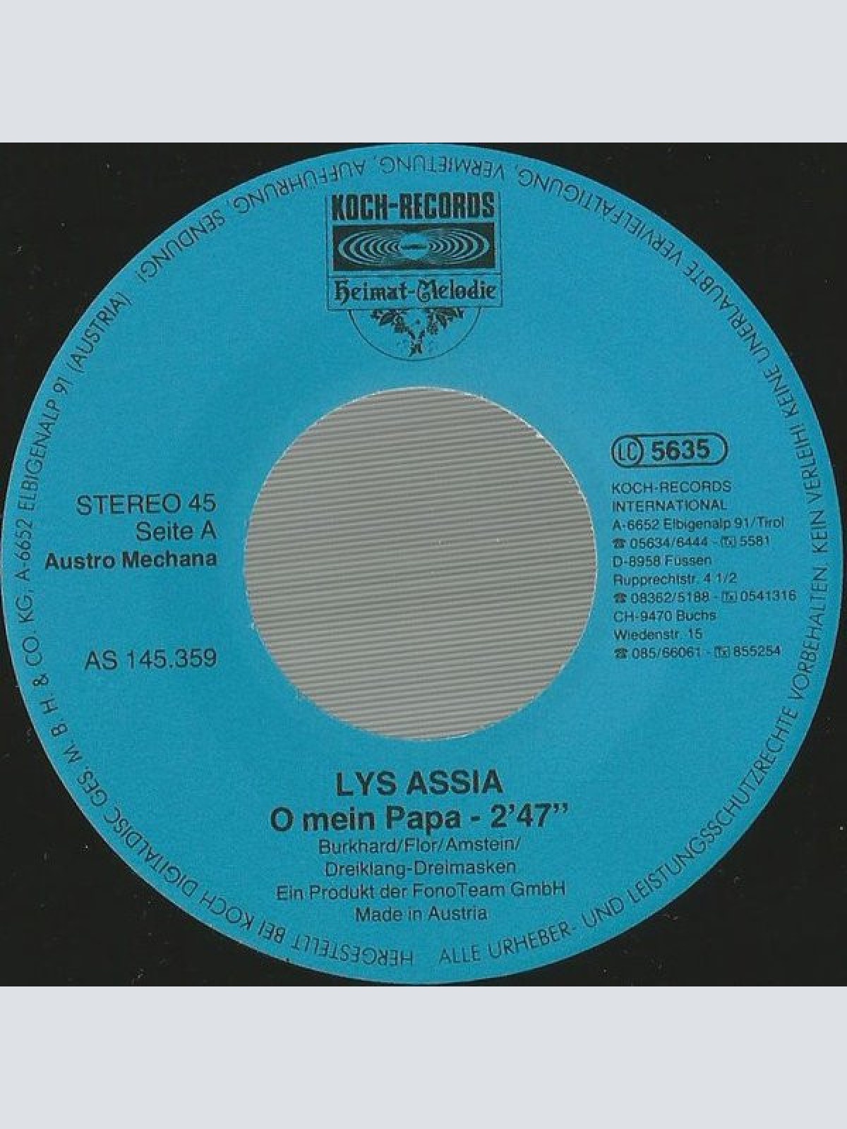 Vinyl / Lys Assia - O Mein Papa