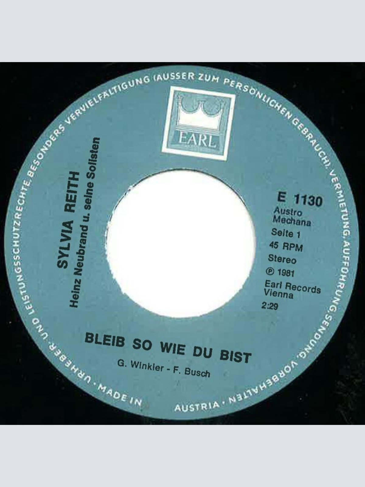 Vinyl / Sylvia Reith - Bleib So Wie Du Bist / Moonrise (Ohne Liebe)