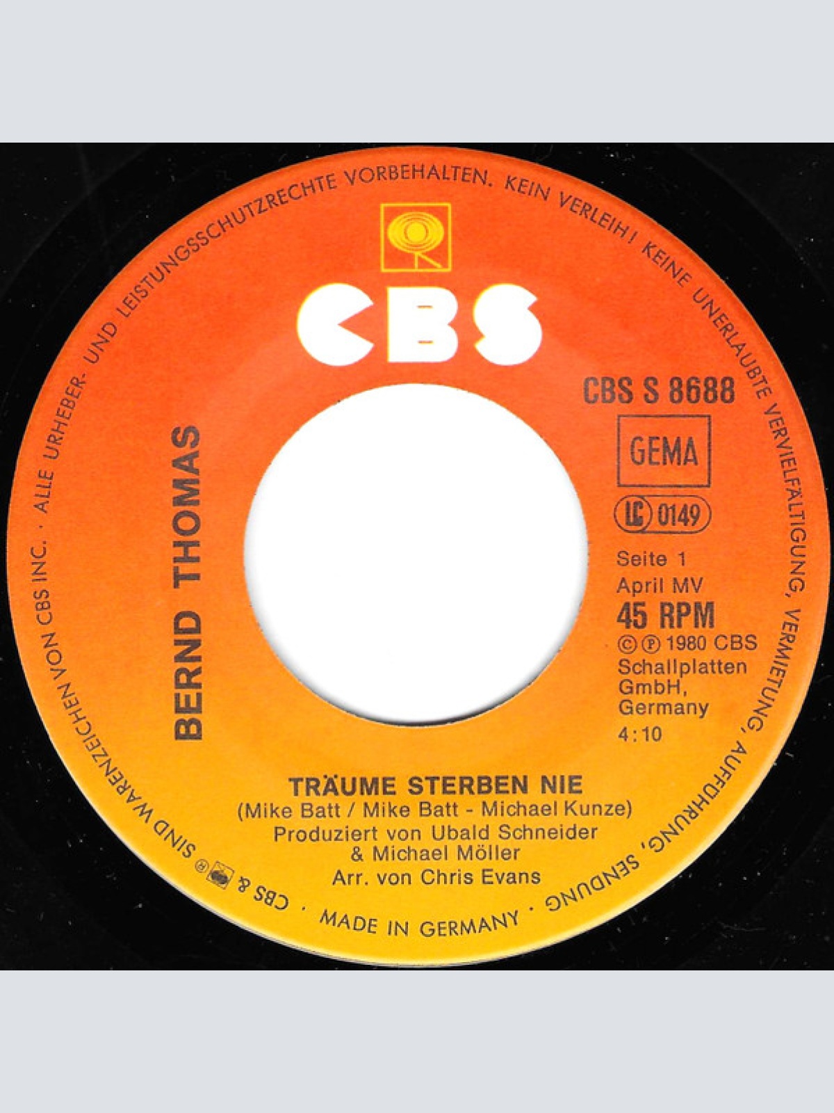 Vinyl / Bernd Thomas - Träume Sterben Nie