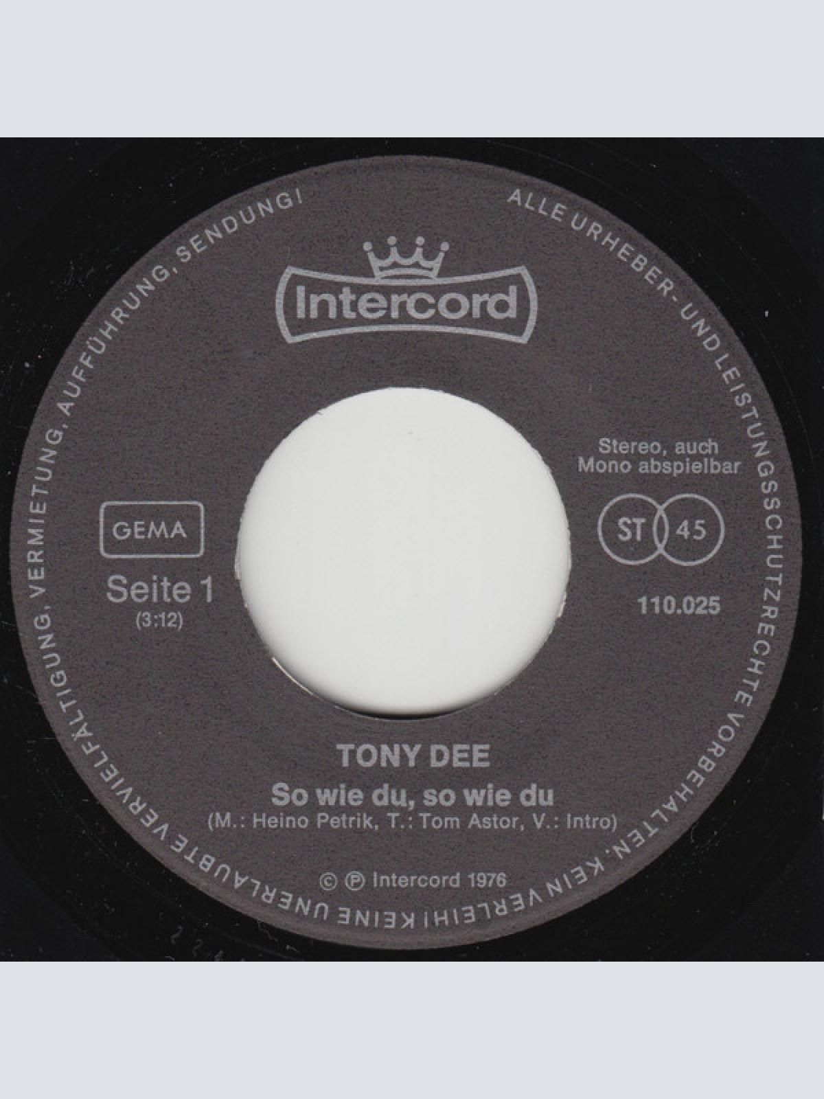 Vinyl / Tony Dee (2) - So Wie Du / Li La Long